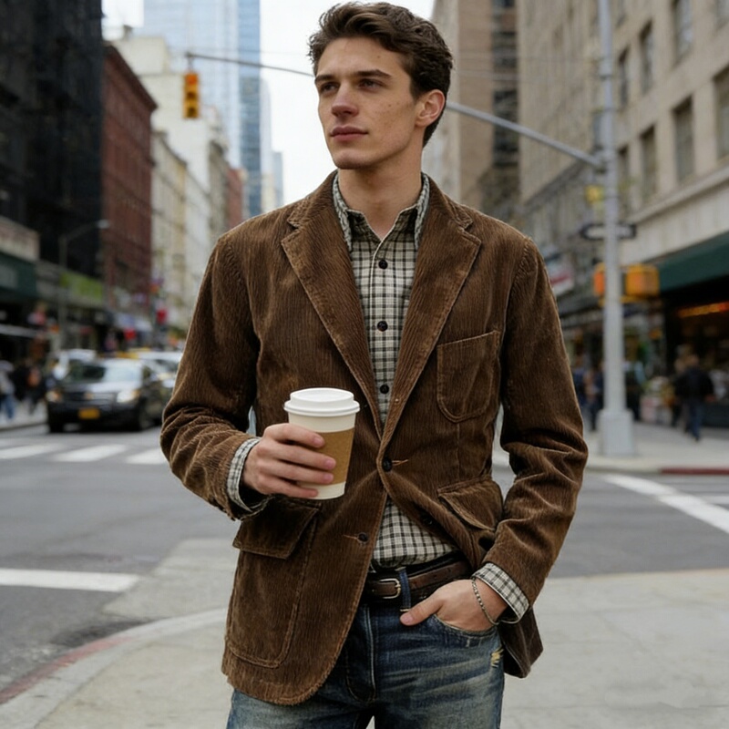 2026 Cross-Border Wish Amazon Aliexpress European and American Export Corduroy Suit Casual Thin Jacket Men's Clothing