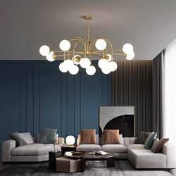 Modern Minimalist All-Copper Magic Bean Living Room Chandelier, Light Luxury and Elegant Bedroom Study High-End Multi-Head Molecular Crystal Lighting Fixture