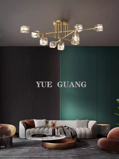 2024 Model Light Luxury All-Copper Crystal Living Room Lamp, Simple Modern Home Dining Room Lamp, Nordic Semi-Hanging Lamp, Bedroom Lighting