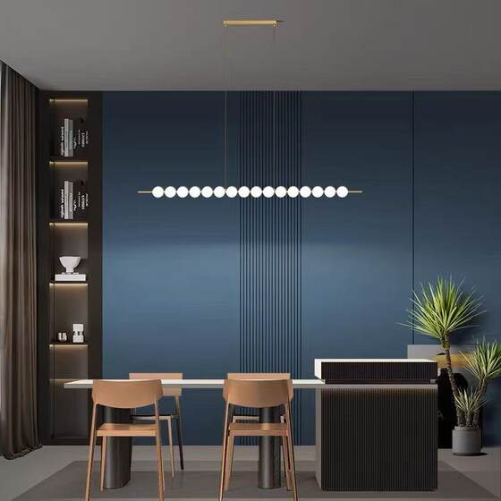 All-Copper Restaurant Chandelier, Modern Minimalist Light Luxury Long Strip Led Lighting, Creative Designer Gourd String Chandelier