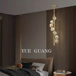 Bedroom Bedside Chandelier, Modern and Simple, All-Copper, Light Luxury, Long Line, Duplex Staircase, Single-Head Background Wall Crystal Small Chandelier