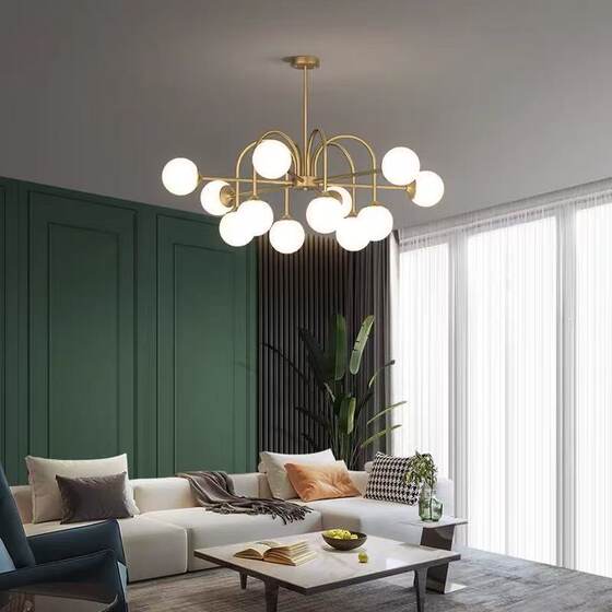 Modern Minimalist All-Copper Magic Bean Living Room Chandelier, Light Luxury and Elegant Bedroom Study High-End Multi-Head Molecular Crystal Lighting Fixture