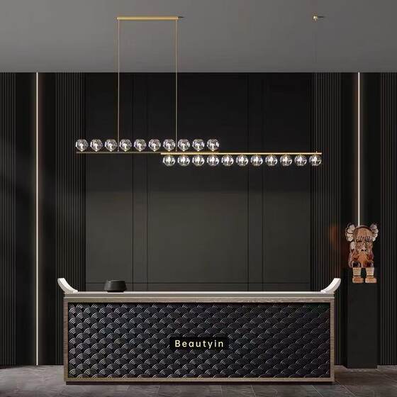All-Copper Light Luxury Crystal Dining Room Chandelier Modern Minimalist Long Strip Nordic Bar Office Lighting Fixtures