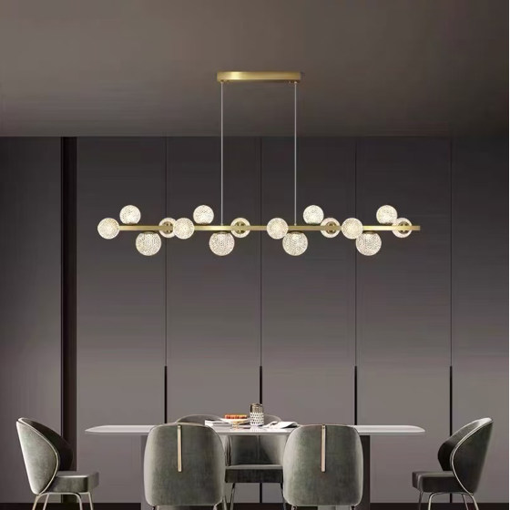 All-Copper Light Luxury Minimalist Modern Living Room Chandelier, High-End Creative Dining Room Bar Chandelier, Italian Minimalist Atmospheric Lighting Fixtures