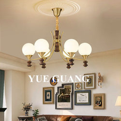 American Retro All-Copper Vintage-Style Living Room Chandelier, French-Style North American Walnut Wood Bedroom Study Solid Wood Lighting Fixture