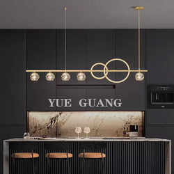 Light Luxury All-Copper Restaurant Crystal Chandelier, Modern Minimalist Creative Personality Bar Counter Dining Room Table Long Designer Lamp