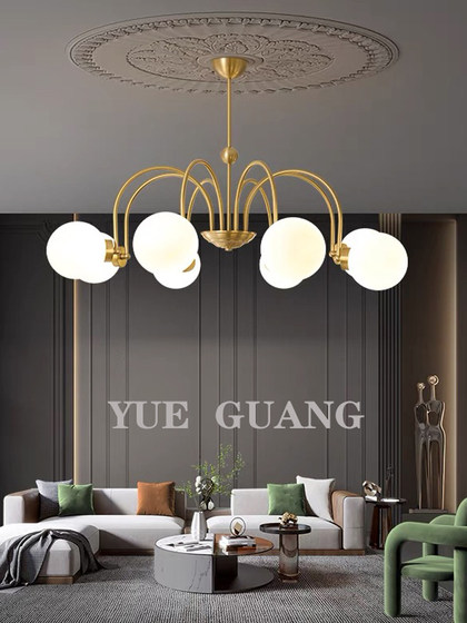 Simple Modern All-Copper Living Room Chandelier, Creative and Unique Dining Room Glass Lighting, Nordic Designer Bedroom Study Lamp