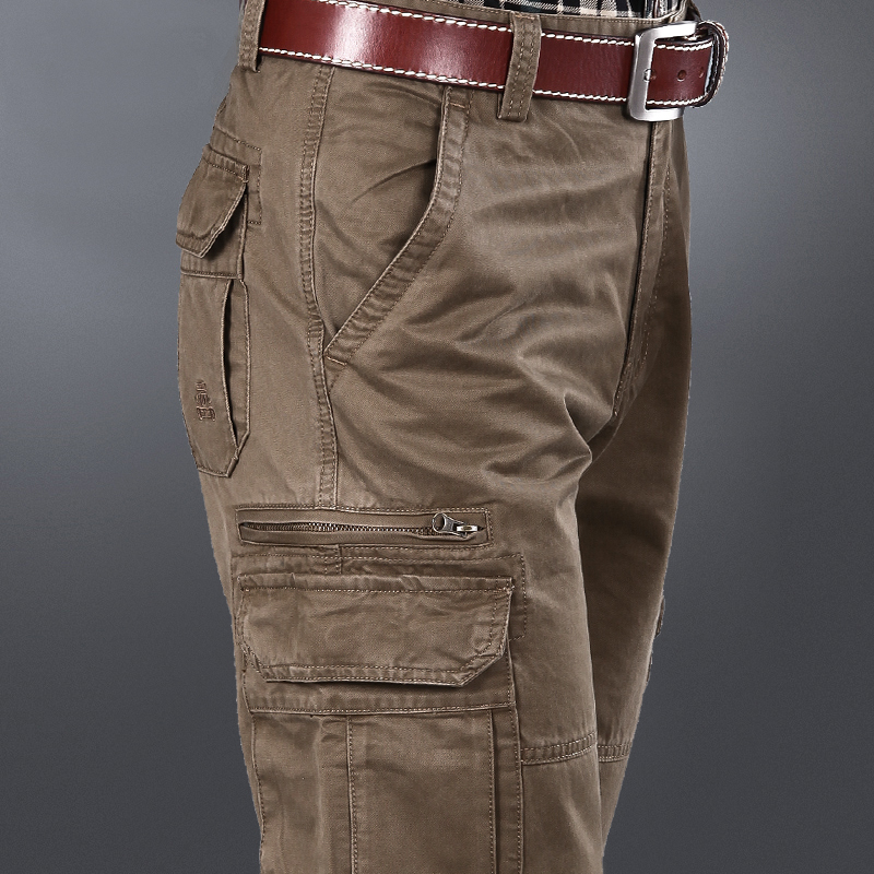 Men's Casual Pants for Spring and Autumn, Straight Loose Fit, Military Style, Thin Outdoor Multi-Pocket Large Size Work Pants, Trendy