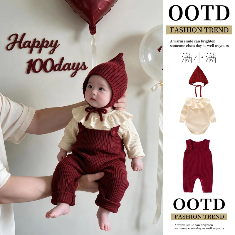 Baby New Year Red Knitted Overalls Woolen Pants Autumn and Winter Christmas Jumpsuit Cotton Baby Outing Clothes Baby New Year Red Knitted Overalls Woolen Pants Autumn and Winter Christmas Jumpsuit Cotton Baby Outing Clothes