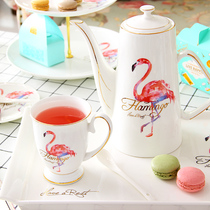 Flamingo cup set cold water pot Household ceramic cold plain water pot Heat-resistant large capacity European style easy to clean