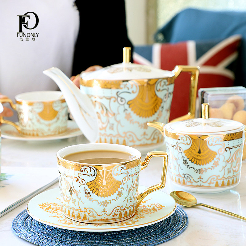 European afternoon tea tea set English coffee cup Gold bone China teapot Household coffee set Small luxury