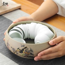 Tea ceremony household tea wash large tea wash tank water Cup basin rough pottery pen washing tea set accessories built washing tea cup Basin