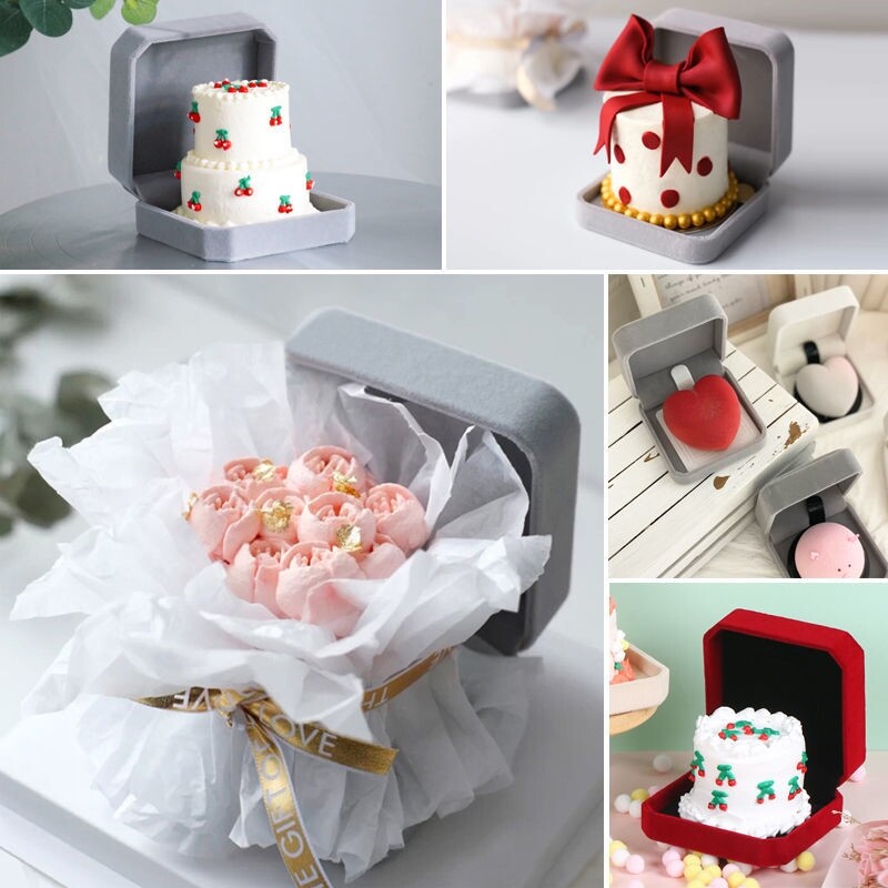 Ring Box Cake Mesh Red Identical 7 New Year's Eve Wedding Table White Mini Ring Box Cake First Decorated Box Retro Cake