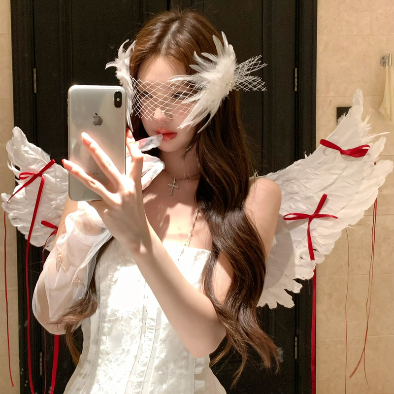 Snow Country Demon Feather Mesh Angel Veil Hairpin Halloween Cosplay Costume Hair Accessory Party Props