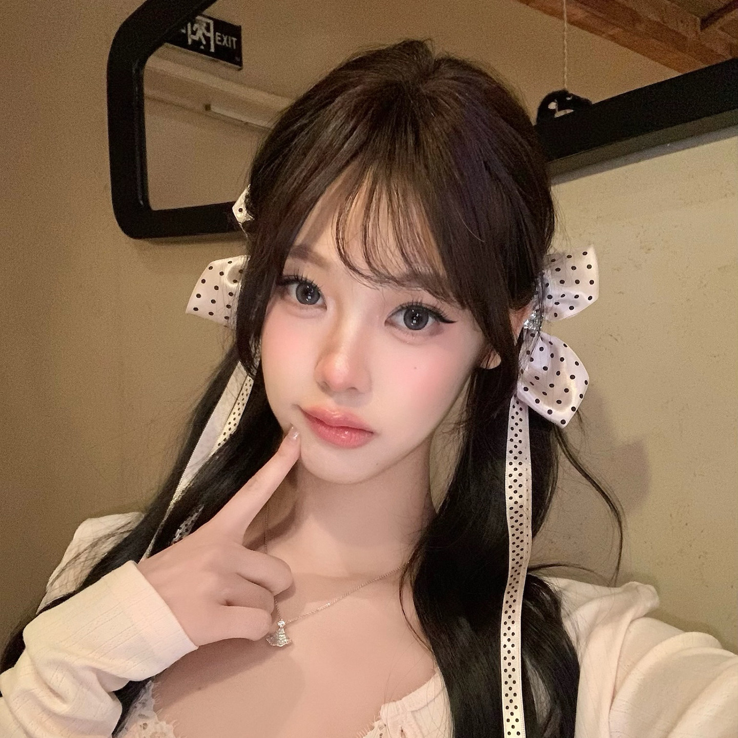 韩系波点长飘带蝴蝶结发夹女甜美精灵耳鸭嘴夹侧边公主头抓夹对夹