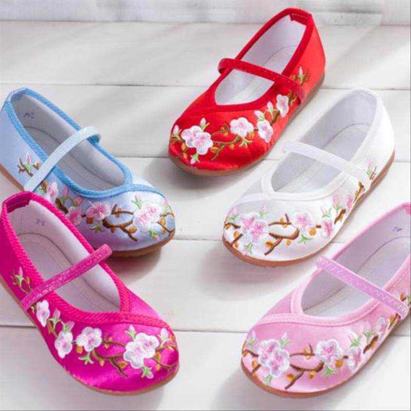 Girls' Shoes Kindergarten Style Girls Cloth Shoes Tide Kids Show Girls Embroidered Shoes Chinese Style Soft Bottom Soft Bottom Single Shoes