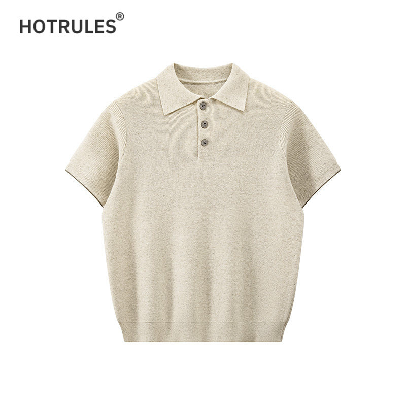 Hotrules'Lyocell Fabric' Old Money Style Lapel Knit Short Sleeve T-Shirt for Men, Summer Half-Sleeve Top