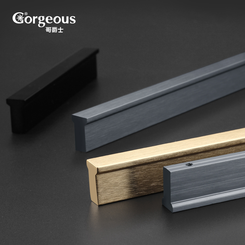 Light luxury handling door modern minimal gold drawer hardware European type holistic cabinet closet door handle black