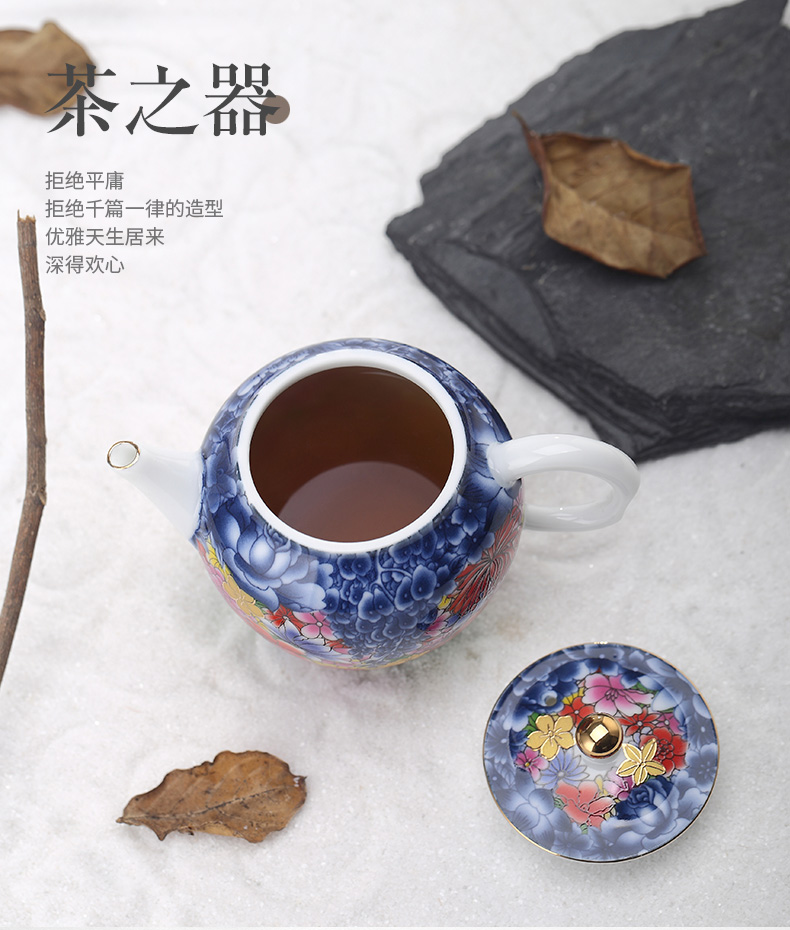 Yu machine ceramic flower splendid side put the pot of kung fu tea tea colored enamel paint shih pot of blue and white porcelain teapots