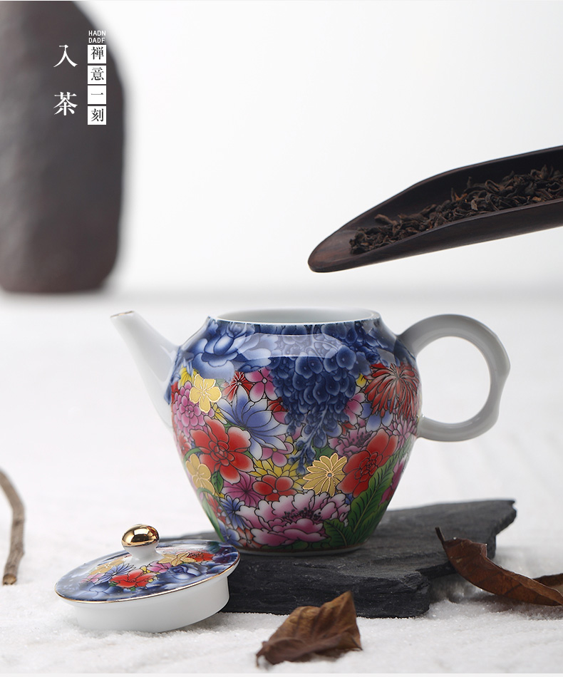 Yu machine ceramic flower splendid side put the pot of kung fu tea tea colored enamel paint shih pot of blue and white porcelain teapots