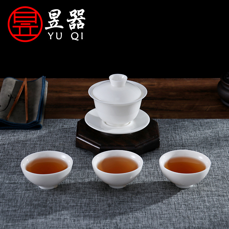 Yu is dehua white porcelain suet jade China kung fu tea cup teapot GaiWanCha wash cup sample tea cup set