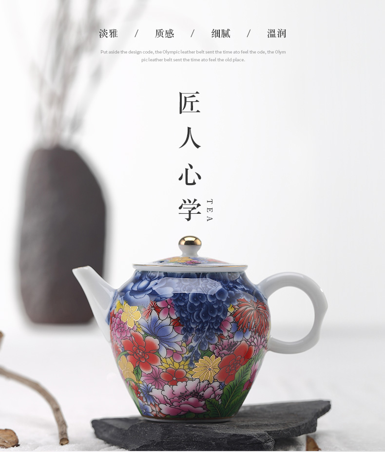 Yu machine ceramic flower splendid side put the pot of kung fu tea tea colored enamel paint shih pot of blue and white porcelain teapots