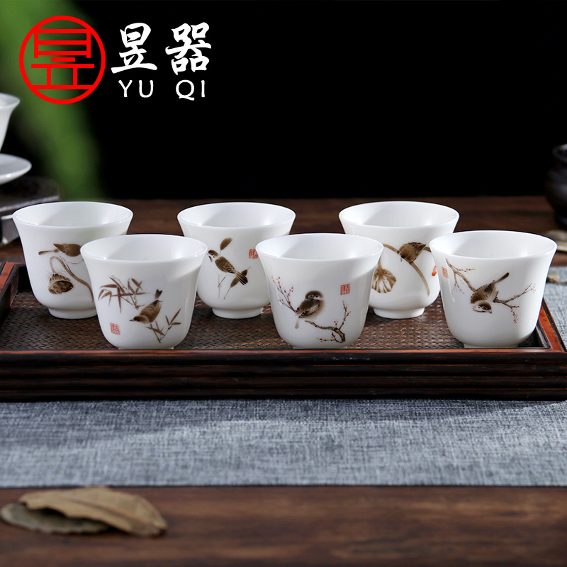 Yu ware jingdezhen ceramic white porcelain sample tea cup cup pay-per-tweet butterfly decals master cup personal single cup suit