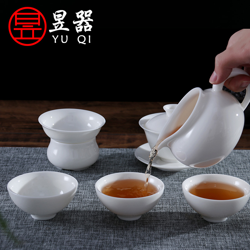 Yu is dehua white porcelain suet jade China kung fu tea cup teapot GaiWanCha wash cup sample tea cup set