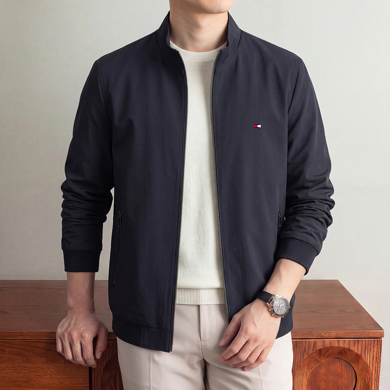 American Tommy Jacket Men's Spring and Autumn New Business Casual Loose Coat Zipper Stand Collar Top