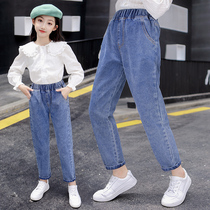 Girls jeans Spring and Autumn wear thin models 2021 new childrens baby casual trousers autumn childrens pants