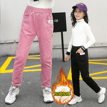 Girls plus velvet pants outside wearing foreign Style 2020 new fashion baby winter corduroy children padded casual pants