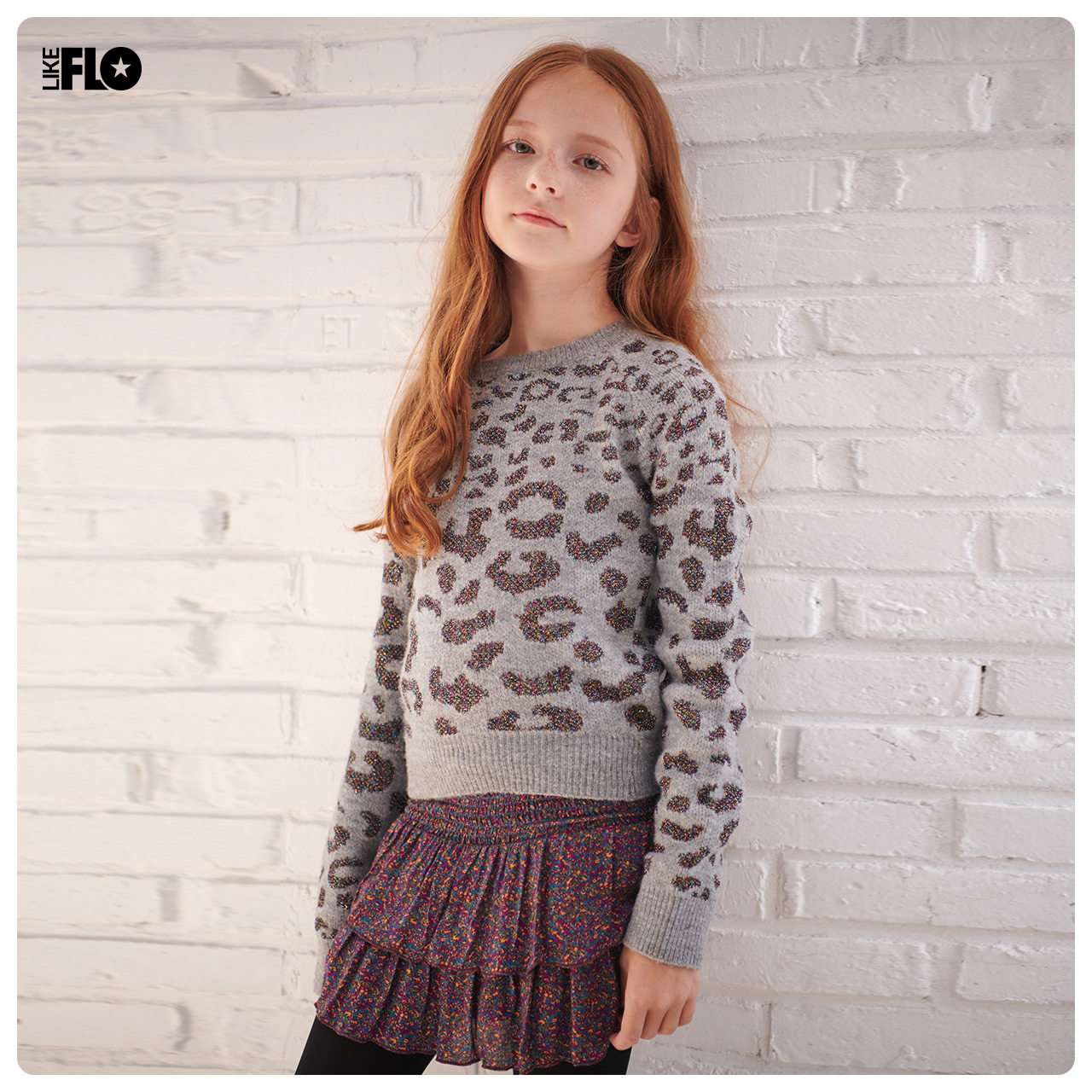 LIKE FLO CHILDREN'S CLOTHING autumn AND winter MODELS GIRLS personality BAO WEN pattern LONG-SLEEVED trend round neck knitted children'S sweater