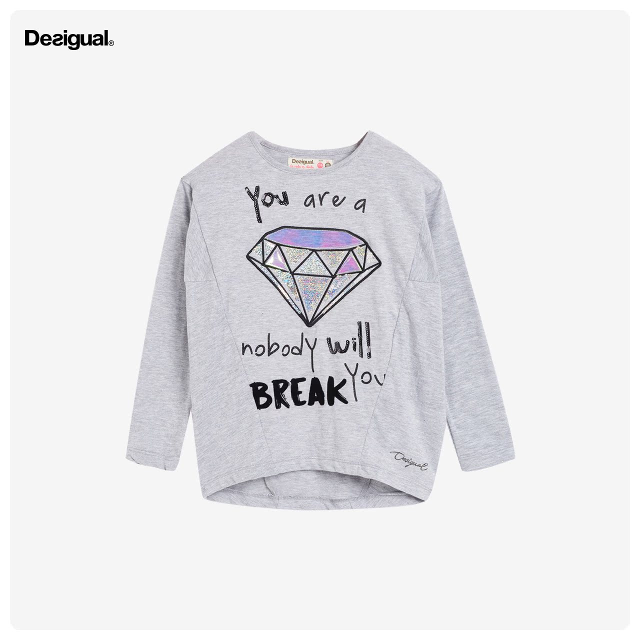 thời trang mô hình kim cương thoải mái sequinlong hai mặt con Desigual của cô gái mùa thu dài tay T-shirt.