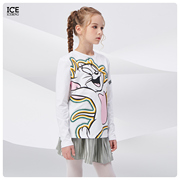 ICE Núi băng TRẺ EM MÙA THU CÔ GÁI Cat and Mouse PRINT T-cổ dài tay T-shirt đội mũ trùm đầu.