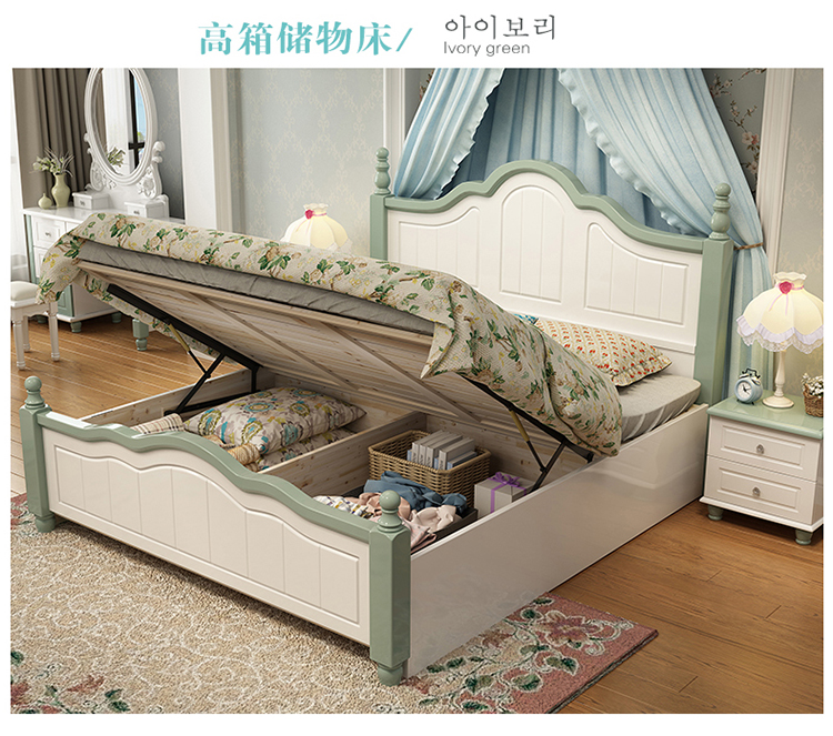 tiểu học và trung phòng ngủ vườn theo phong cách Hàn Quốc hộp lưu trữ 1.8m1.5 thương hiệu môi trường cao công chúa gỗ tươi giường hôn nhân - Giường giường gỗ công nghiệp