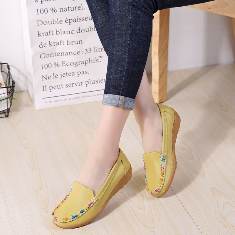Rehmannia Glutinosasummer Middle aged and elderly Slope heel Shallow mouth Single shoes female soft sole Doug shoes Middle heel mom leisure time leather shoes ma'am Lefu shoes