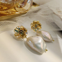Flat Large Grain Baroque Earrings Pearl Natural Stone Flowers A Thick Irregular Flip-floppy Smooth Ear Nail