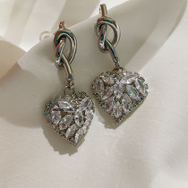 Big Peach Heart Shiny Zircon 925 Silver Stud Earrings Plated 18K Gold Light Luxury Ladies Craftsmanship Delicate Texture High-end Love Ears