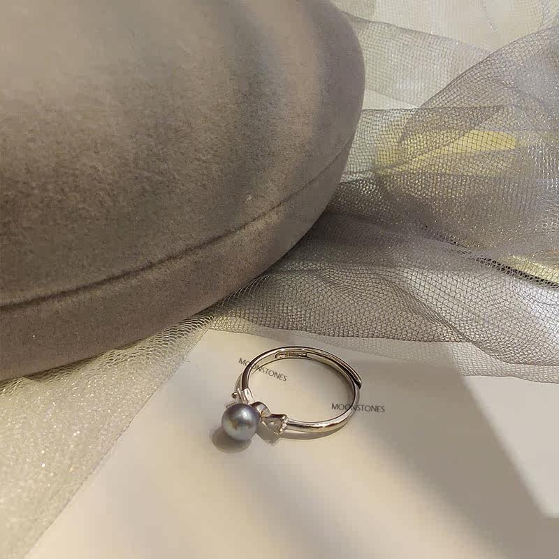 bluerose silver gray blue ring small pearl no time Aurora Japanese akoya seawater silver super bright silver ring
