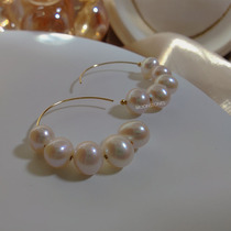 Double C ear hook natural pearl 7mm Zhejiang Fresh water wearing girl circle half arc large circle Temperament Large Earrings Earrings