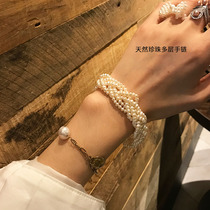 Multilayer small pearls bracelet ultra multiple natural beads retro mini-shaped petals square silver buttoned multi-bead bracelet