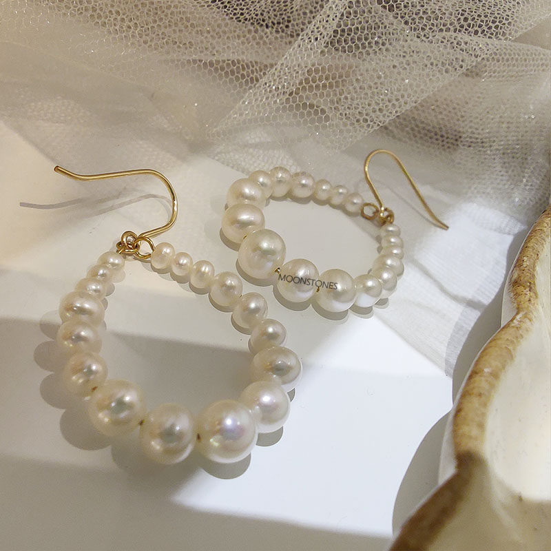 Freshwater circle pearl earrings for girls new Zhuji wear large circle with imported gold O round ear hook earrings earrings