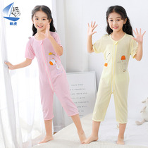 baby sailor one-piece pajamas summer girls' thin bamboo children's one-piece short sleeve toilet harness