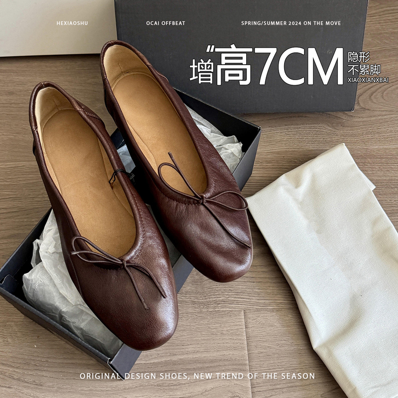 Genuine Leather Retro Chunky Heel Slip-On Shoes for Women, Casual and Versatile, Comfortable, Non-Slip, Ballet-Style High Heels Genuine Leather Retro Chunky Heel Slip-On Shoes for Women, Casual and Versatile, Comfortable, Non-Slip, Ballet-Style High Heels