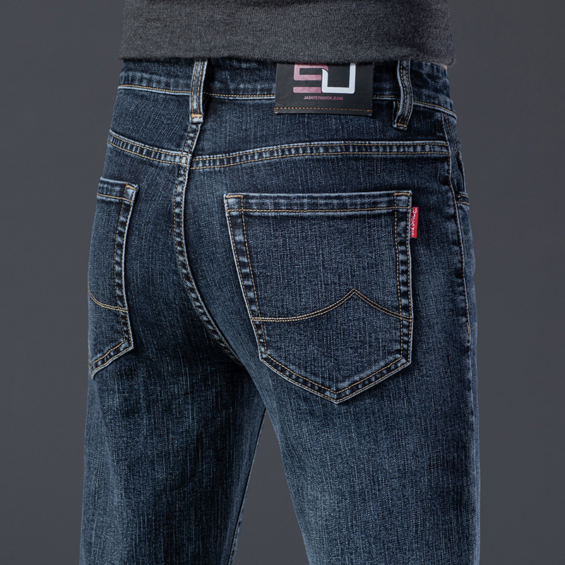 High-End Thick Denim Jeans for Men, Stretchy, Winter Style, Slim Fit, Straight Leg, Casual, Versatile, Long Pants, Trendy