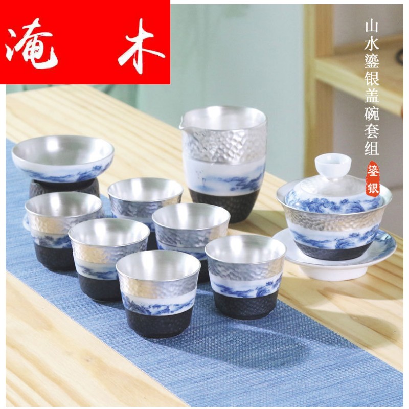 Submerged wood jingdezhen 999 sterling silver tea tureen fair keller cup ceramic Japanese household coppering. As silver tea set gift box
