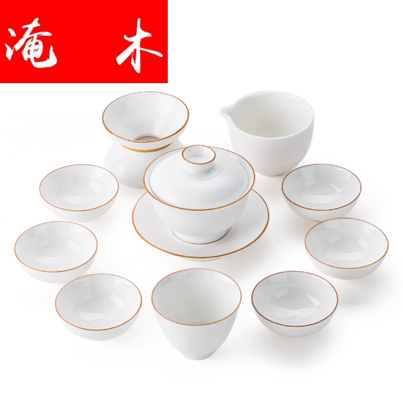 Submerged wood up with inferior smooth fat white tea set ceramic household kung fu tureen set of tea cups with gift box