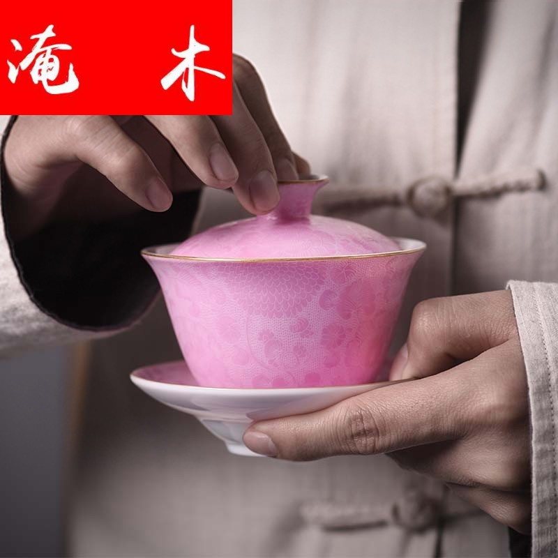 Flooded hand - made wooden jingdezhen ceramics industry to plunge into the steak spend three to tureen famille rose bowl is kung fu