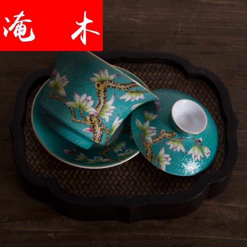 Submerged wood grilled jingdezhen ceramic tea set manually hand - made pastel flowers demand tureen archaize size three bowls