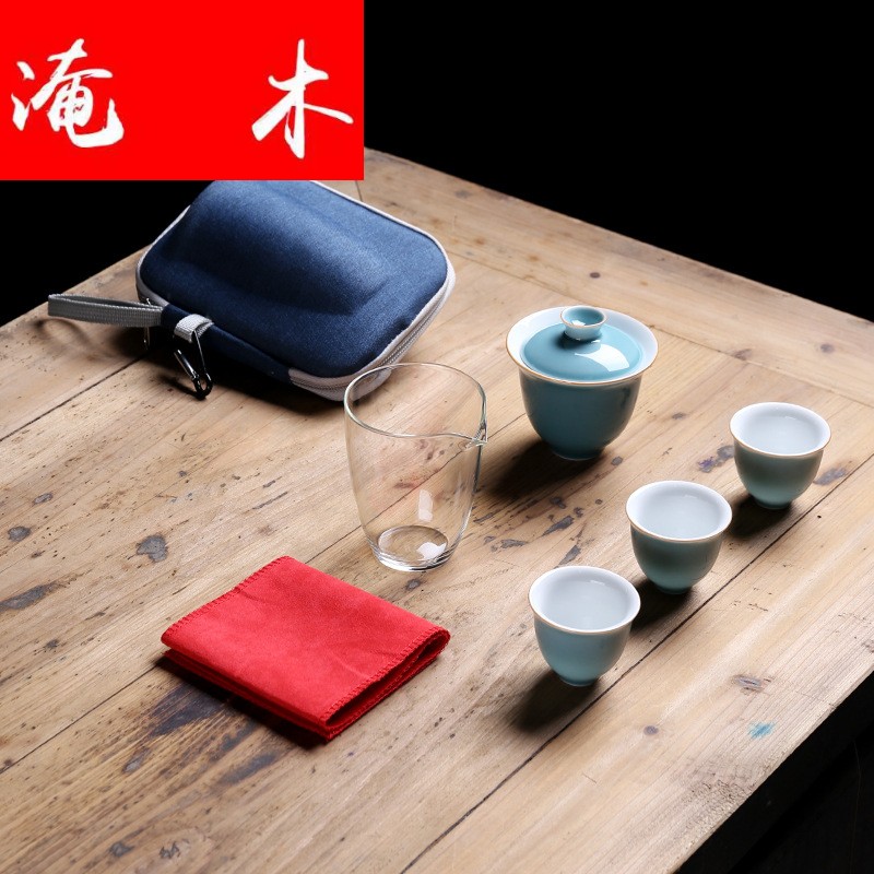 Flooded wooden is suing'll of a complete set of ceramic tureen kung fu tea sets crack cup portable car travel